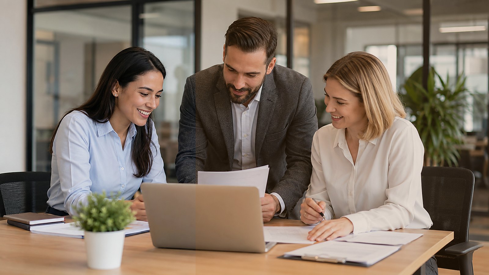 Professionnels analysant des documents dans un bureau